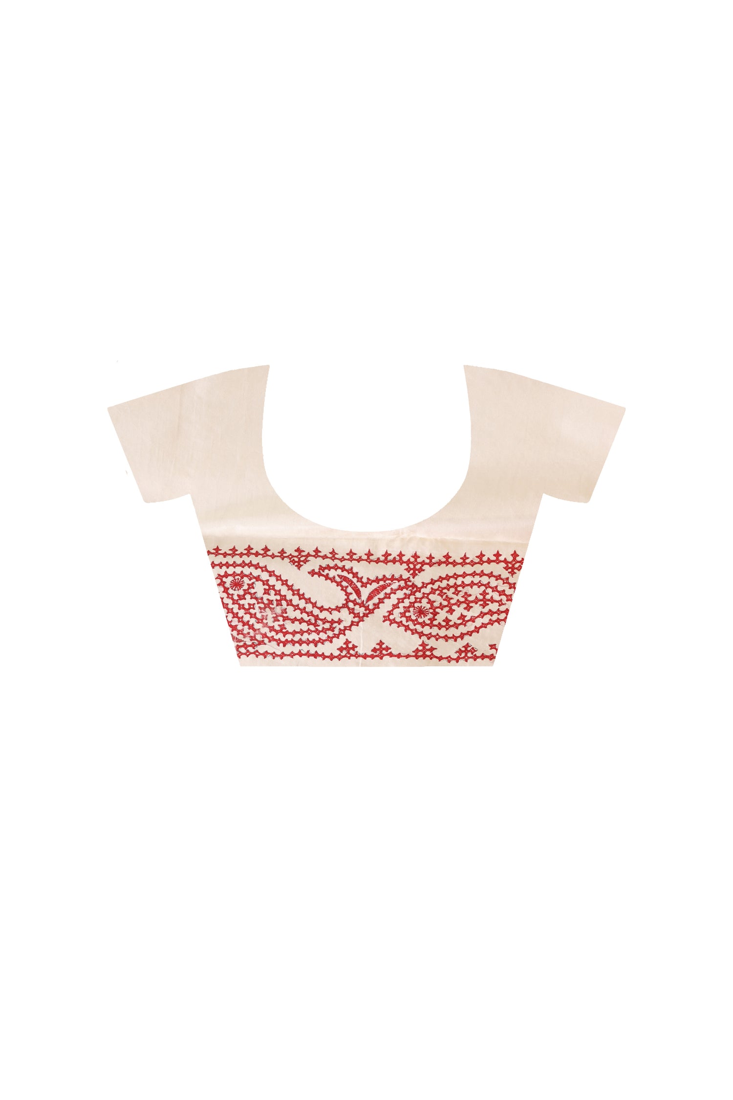 Off White Tussar Silk Red Thread Work Gujrati Stitch Saree