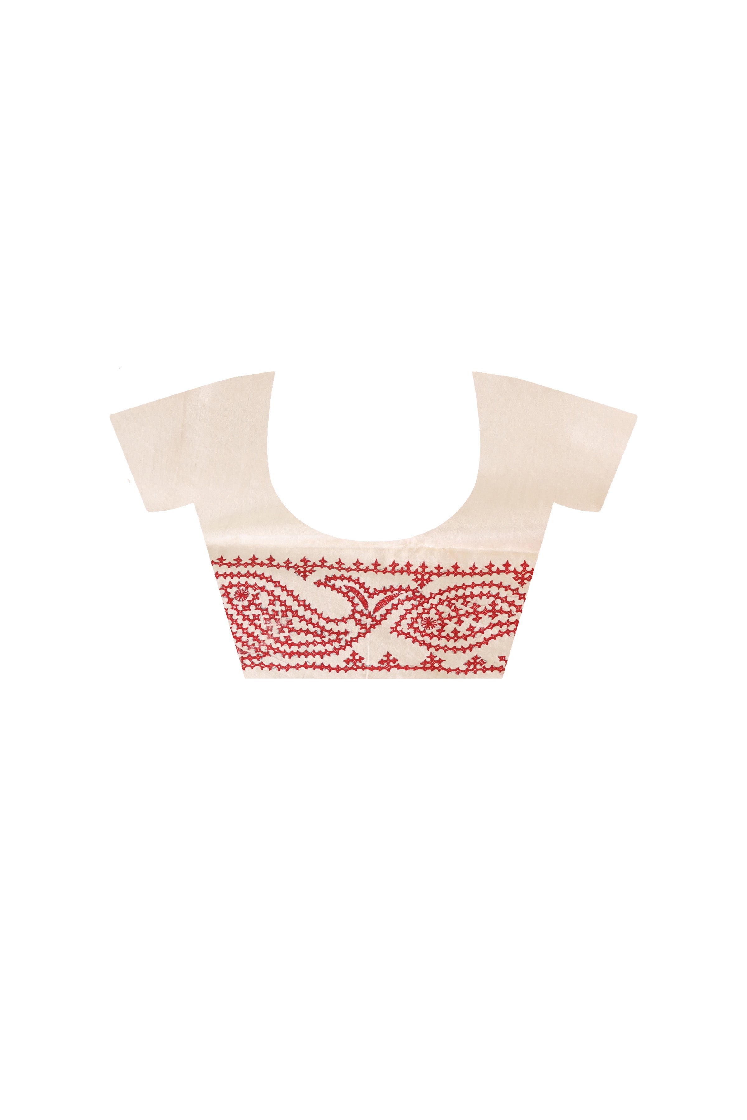 Off White Tussar Silk Red Thread Work Gujrati Stitch Saree