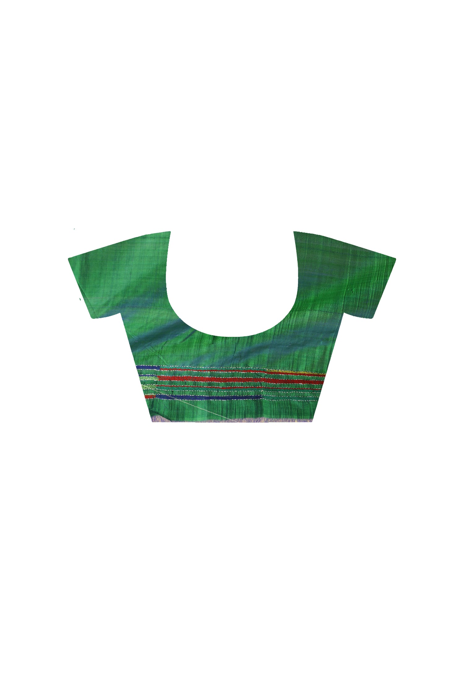 Green Bishnupuri (Katan) Silk Kantha Stitch Saree