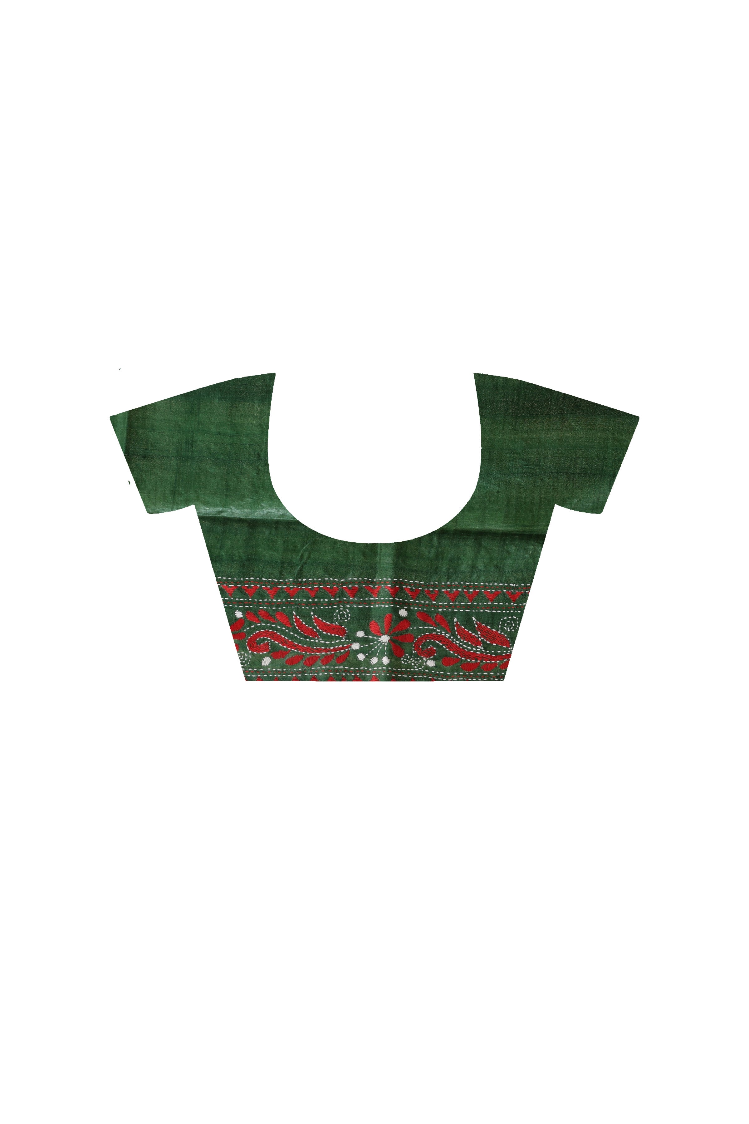 Pure Gachi Dye Tussar Red White Color Thread Work Kantha Stitch Saree