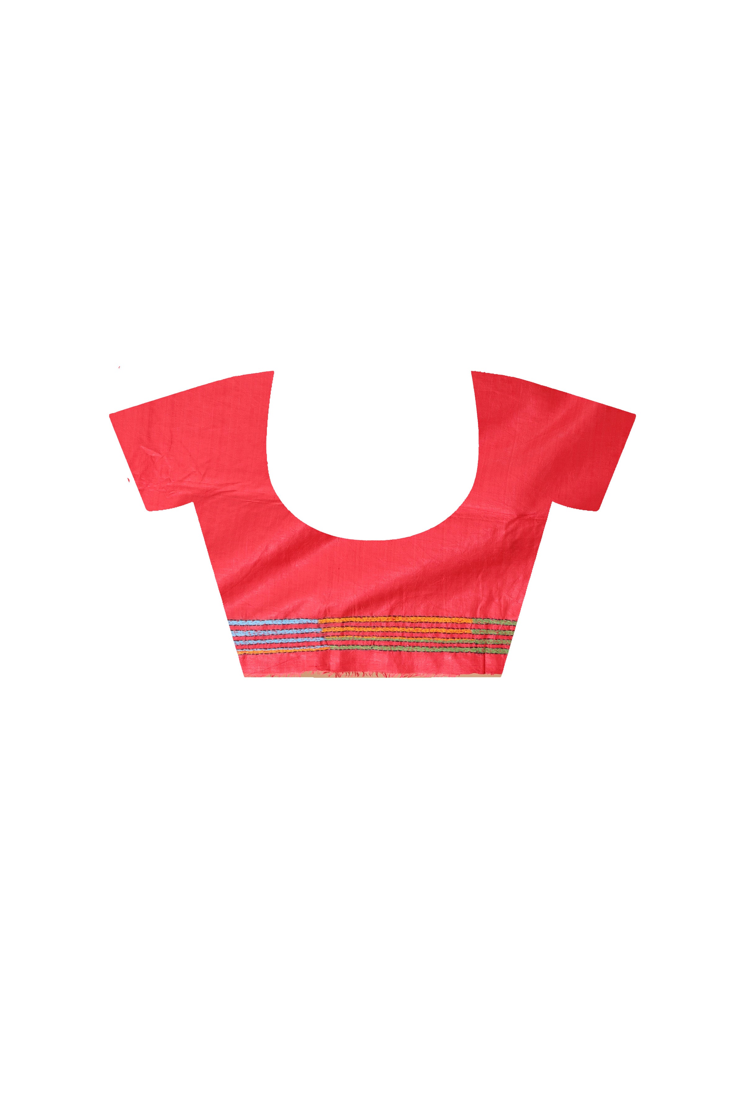 Red Pure Bangalore Silk Multicolor Thread Work Kantha Stitch Saree
