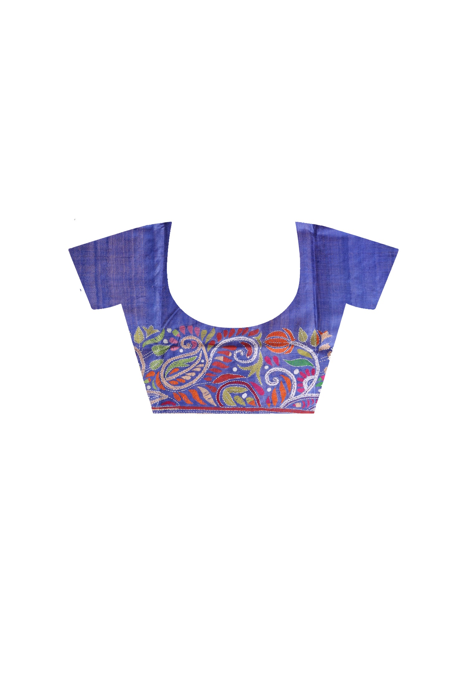 Pure Blue Dye Gachi Tussar Multicolor Thread Work Kantha Stitch Saree