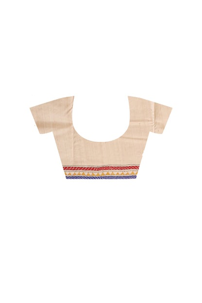 Pure Gachi Tussar Multicolor Thread Work Kantha Stitch Saree