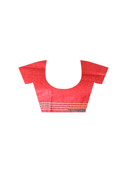 Red Pure Bangalore Silk Multicolor Thread Work Kantha Stitch Saree
