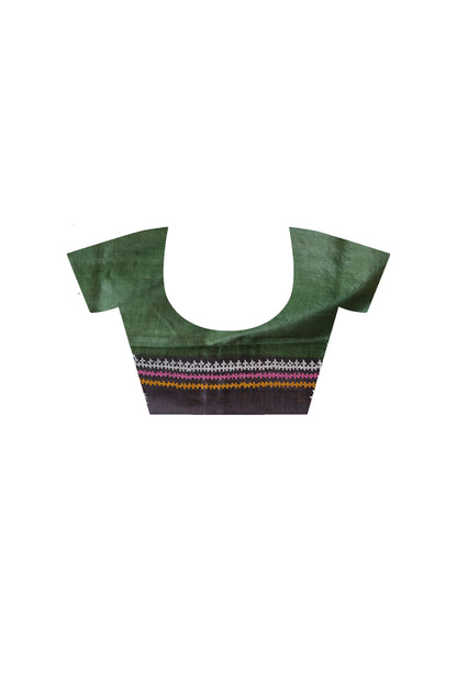 Pure Gachi Tussar Multicolor Dye And Multicolor Thread Work Gujrati Stitch Saree