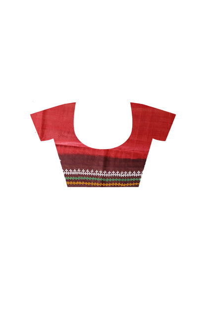 Pure Gachi Tussar Multicolor Dye And Multicolor Thread Work Gujrati Stitch Saree
