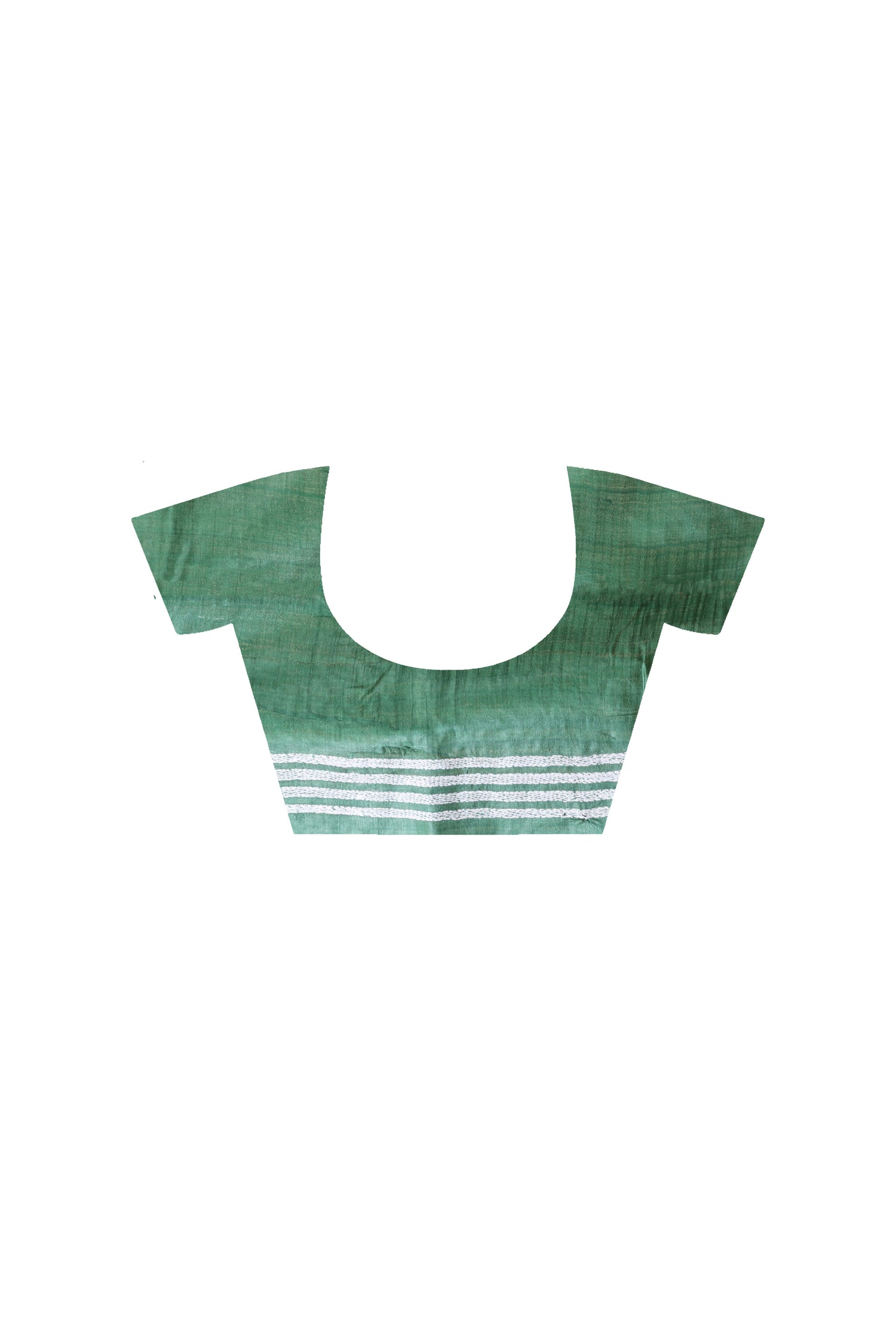 Pure Green Dye Gachi Tussar White Color Thread Work Kantha Stitch Saree