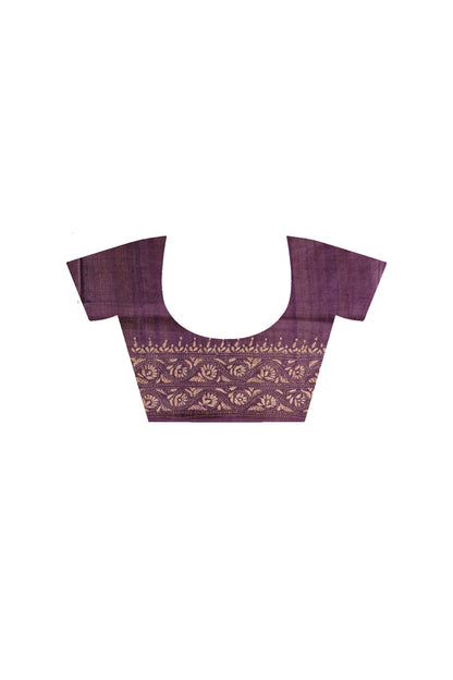 Pure Dye Gachi Tussar Beige Color Thread Work Kantha Stitch Saree