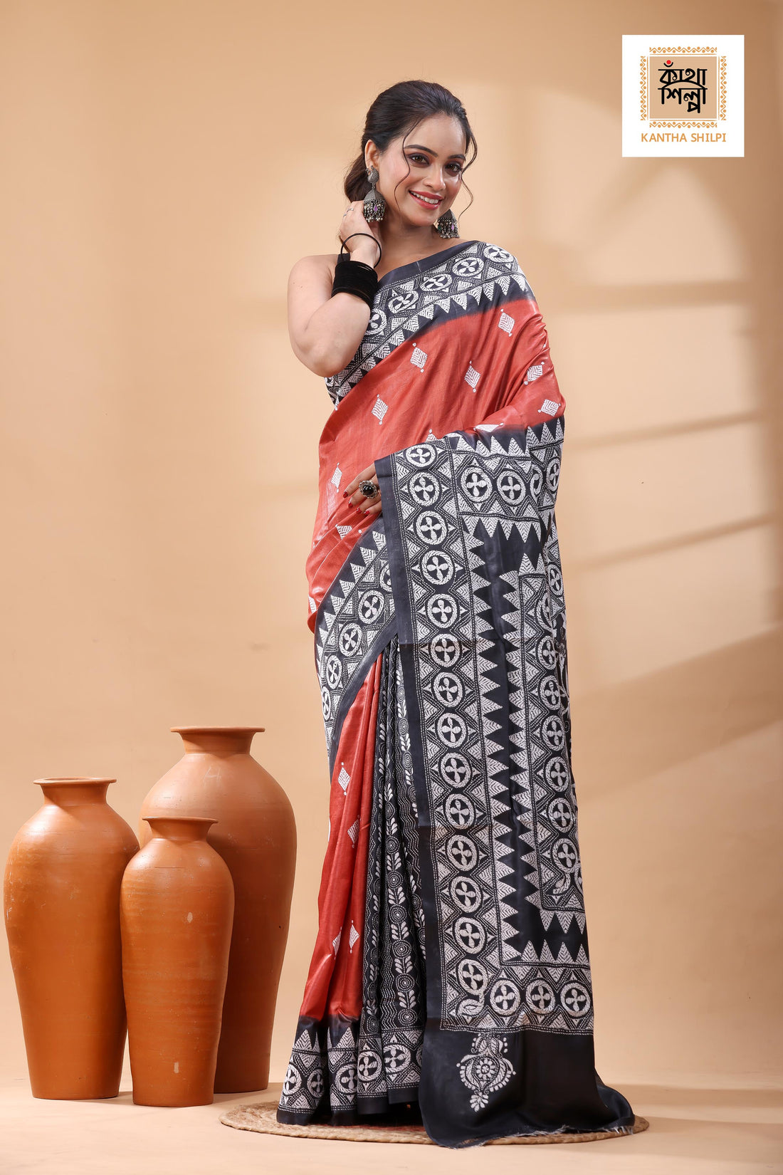 Pure Dye Gachi Tussar White Color Thread Work Kantha Stitch Saree