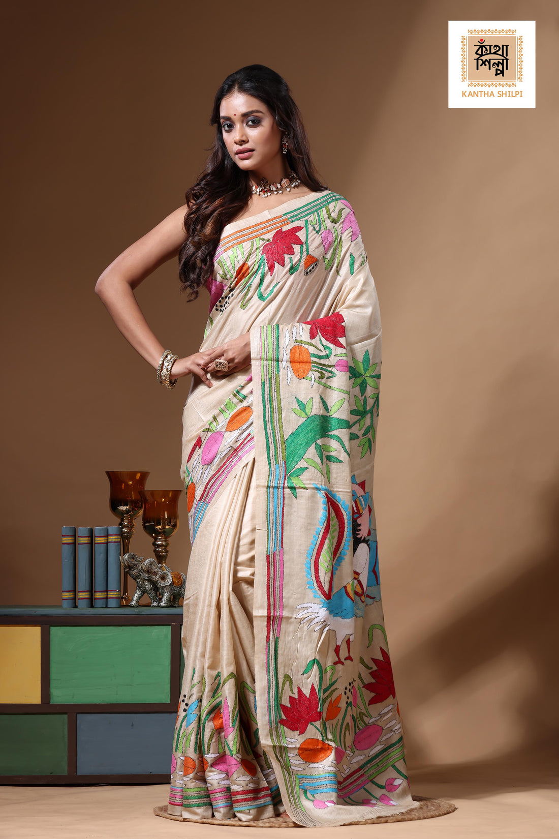 Pure Gachi Tussar Kantha Stitch Saree SN2630619