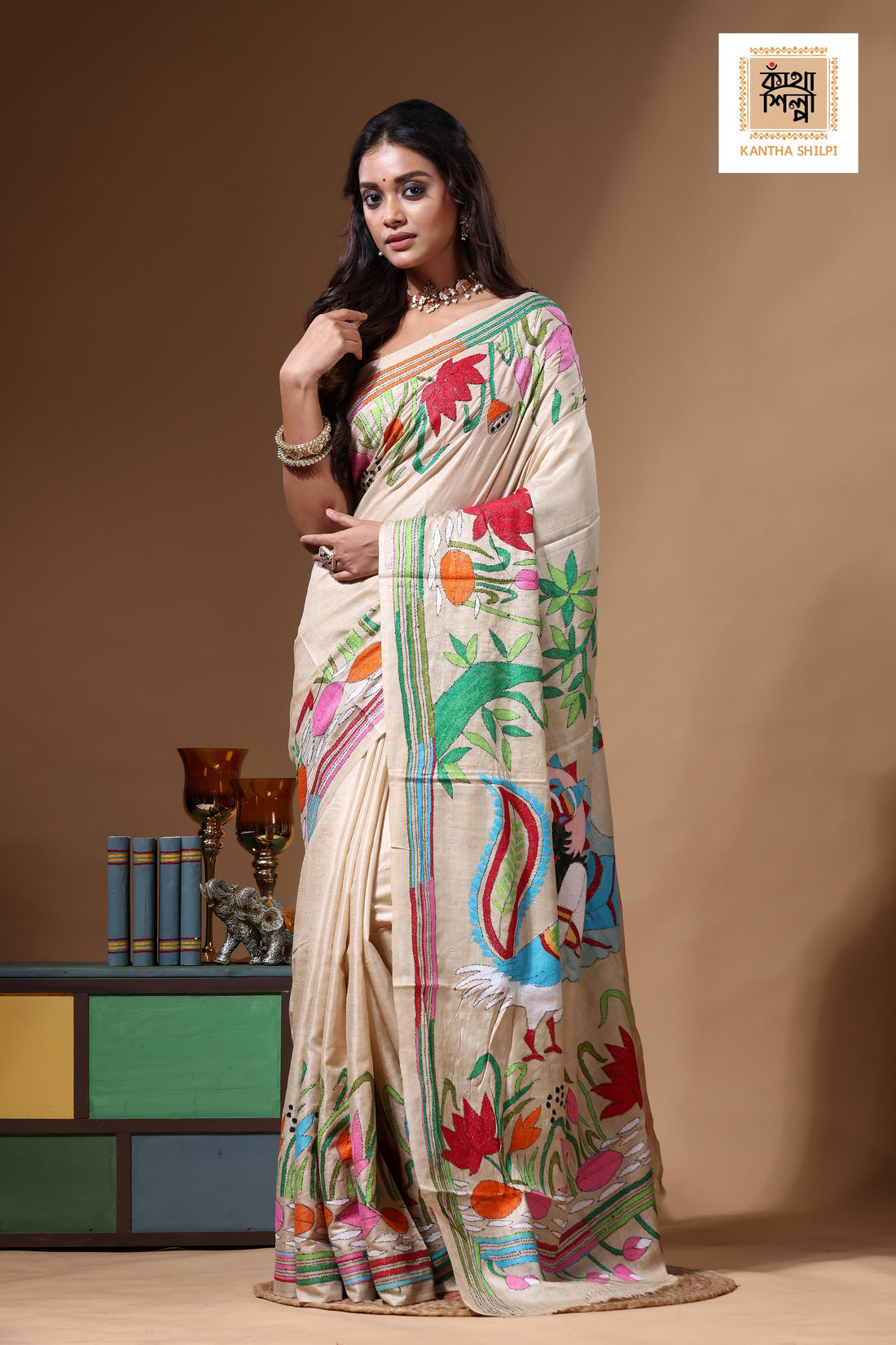 Pure Gachi Tussar Kantha Stitch Saree SN2630619