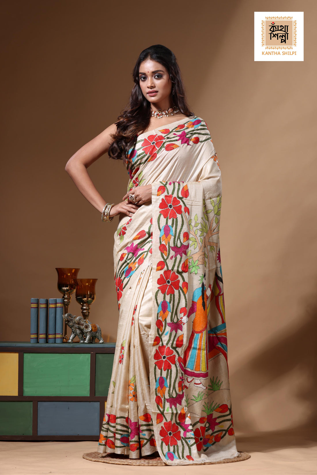 Pure Gachi Tussar Kantha Stitch Saree SN2630637