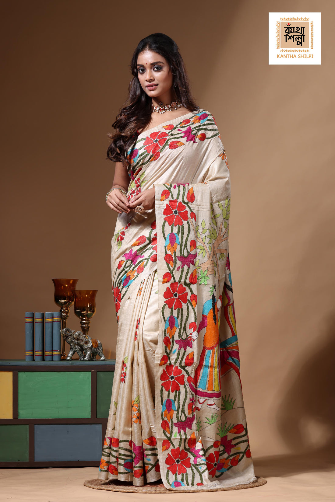 Pure Gachi Tussar Kantha Stitch Saree SN2630637
