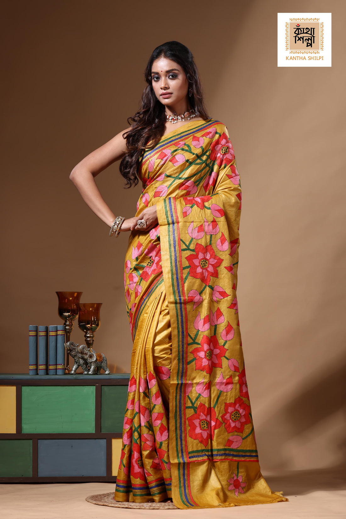 Dye Pure Gachi Tussar Kantha Stitch Saree SN2630650