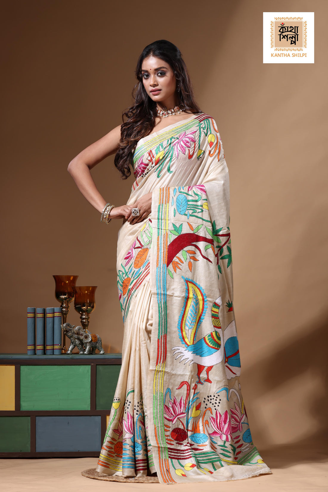 Pure Gachi Tussar Kantha Stitch Saree SN2630656