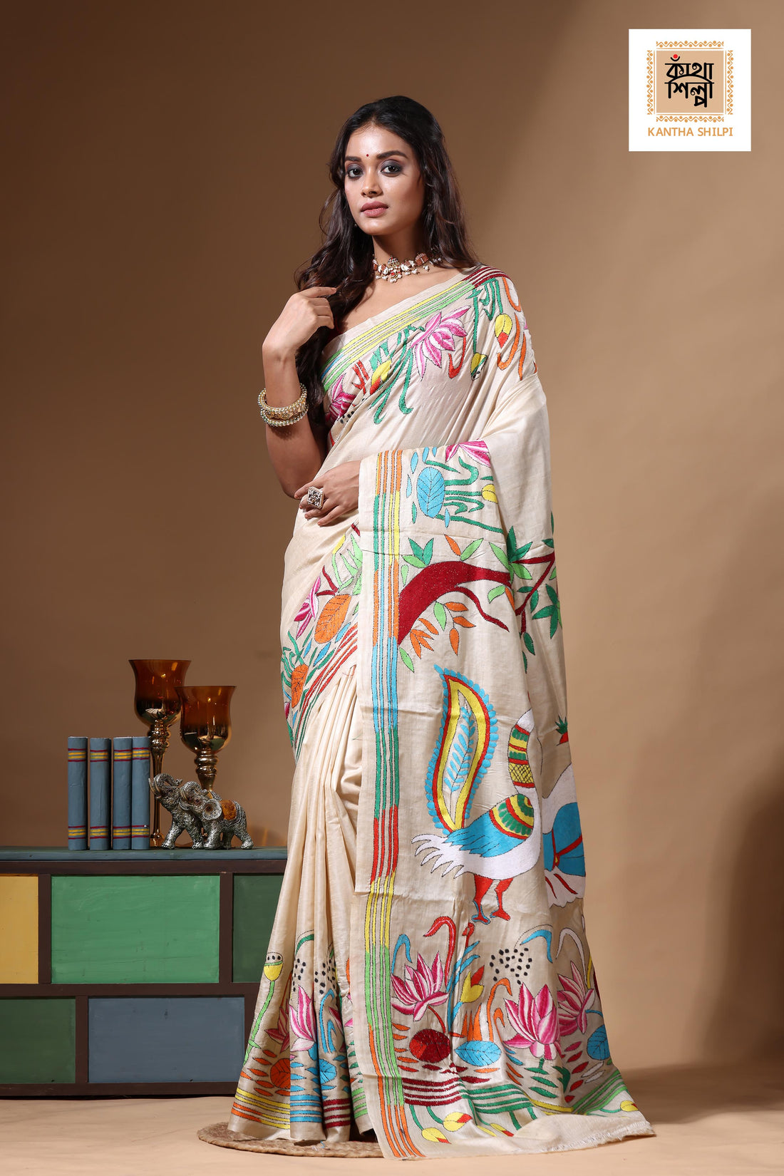 Pure Gachi Tussar Kantha Stitch Saree SN2630656