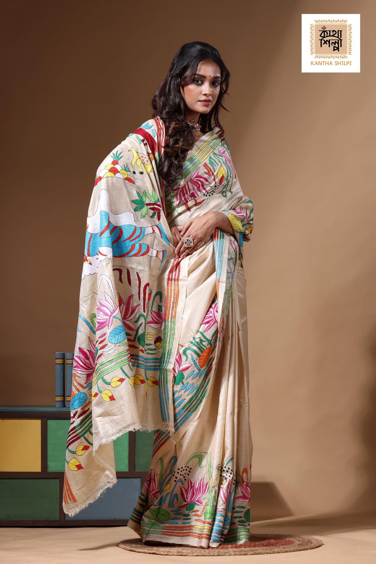 Pure Gachi Tussar Kantha Stitch Saree SN2630656