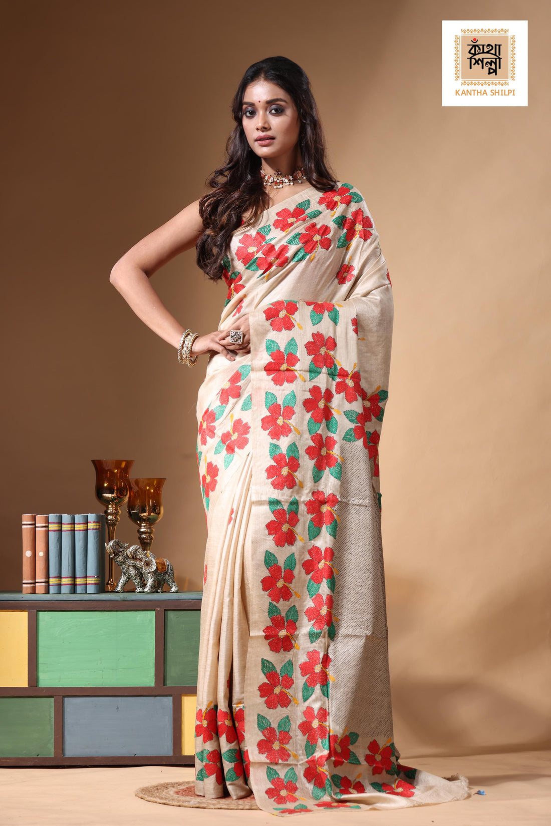 Pure Gachi Tussar Kantha Stitch Saree SN2630680