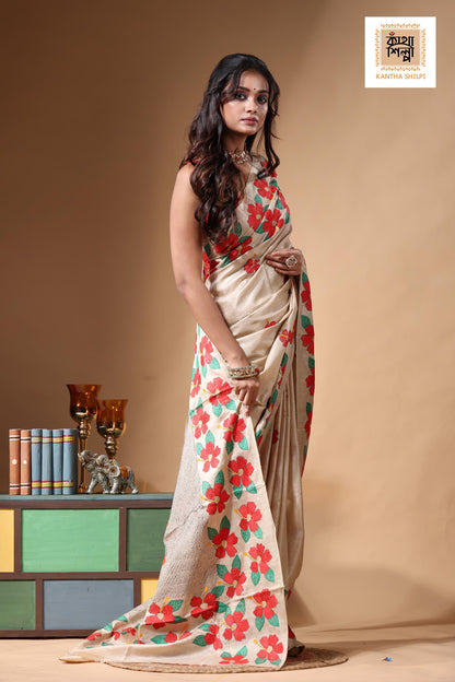 Pure Gachi Tussar Kantha Stitch Saree SN2630680