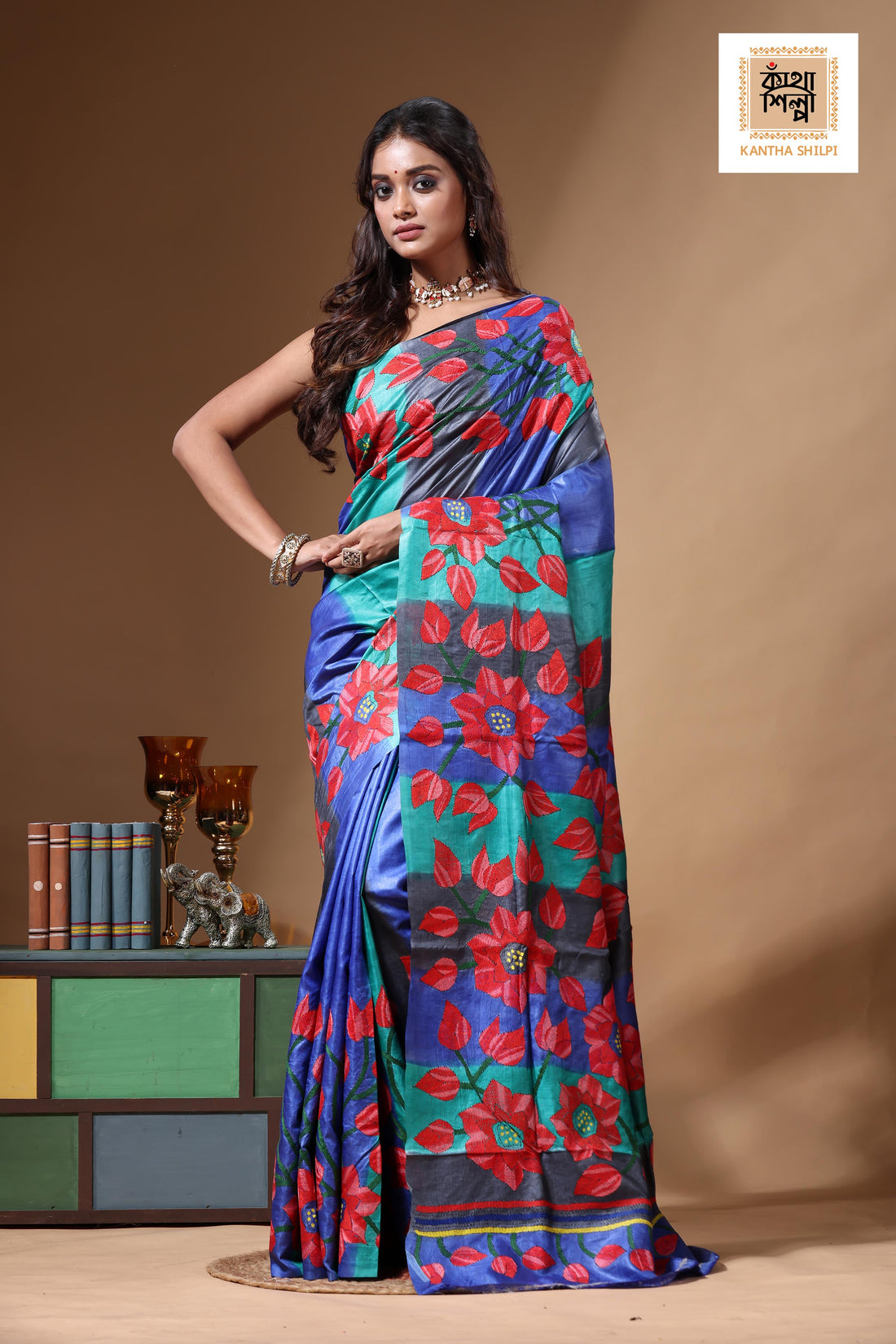 Dye Pure Gachi Tussar Kantha Stitch Saree SN2630693