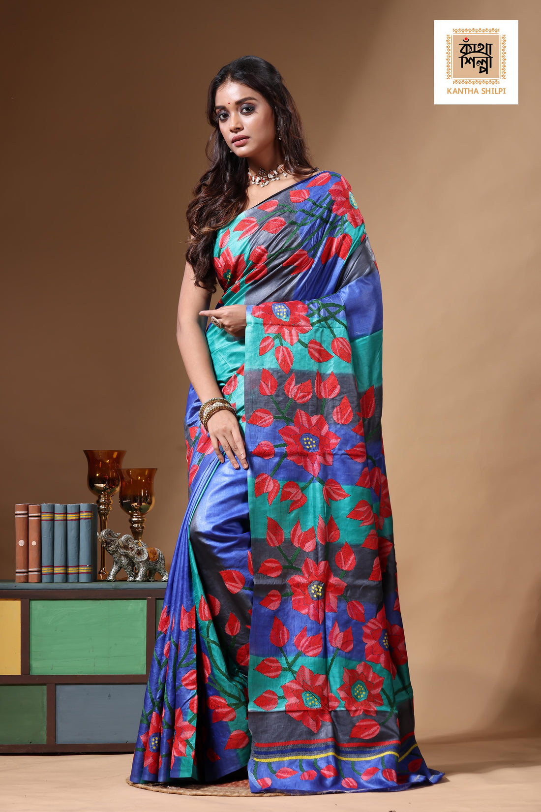 Dye Pure Gachi Tussar Kantha Stitch Saree SN2630693