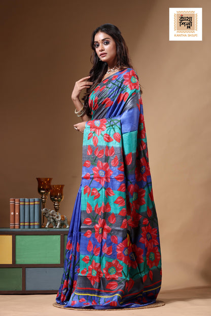Dye Pure Gachi Tussar Kantha Stitch Saree SN2630693