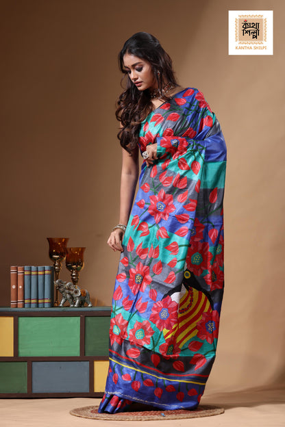 Dye Pure Gachi Tussar Kantha Stitch Saree SN2630693