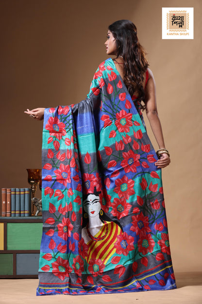 Dye Pure Gachi Tussar Kantha Stitch Saree SN2630693