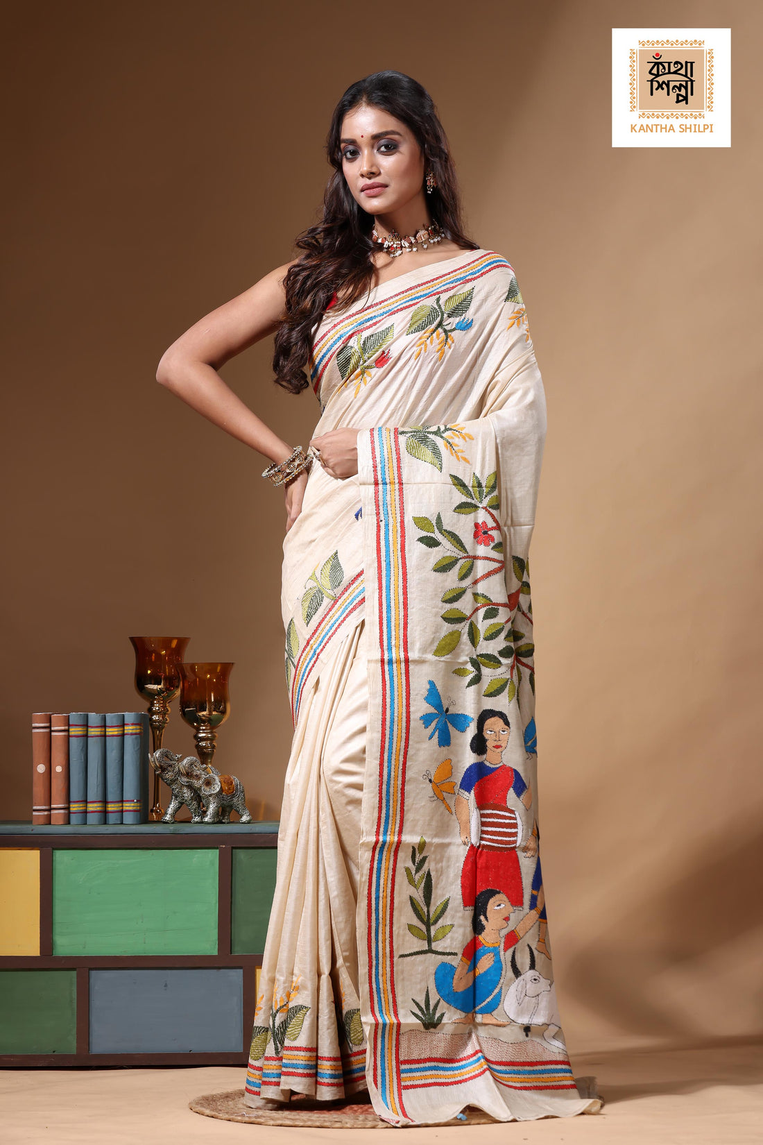 Pure Gachi Tussar Kantha Stitch Saree SN2630699