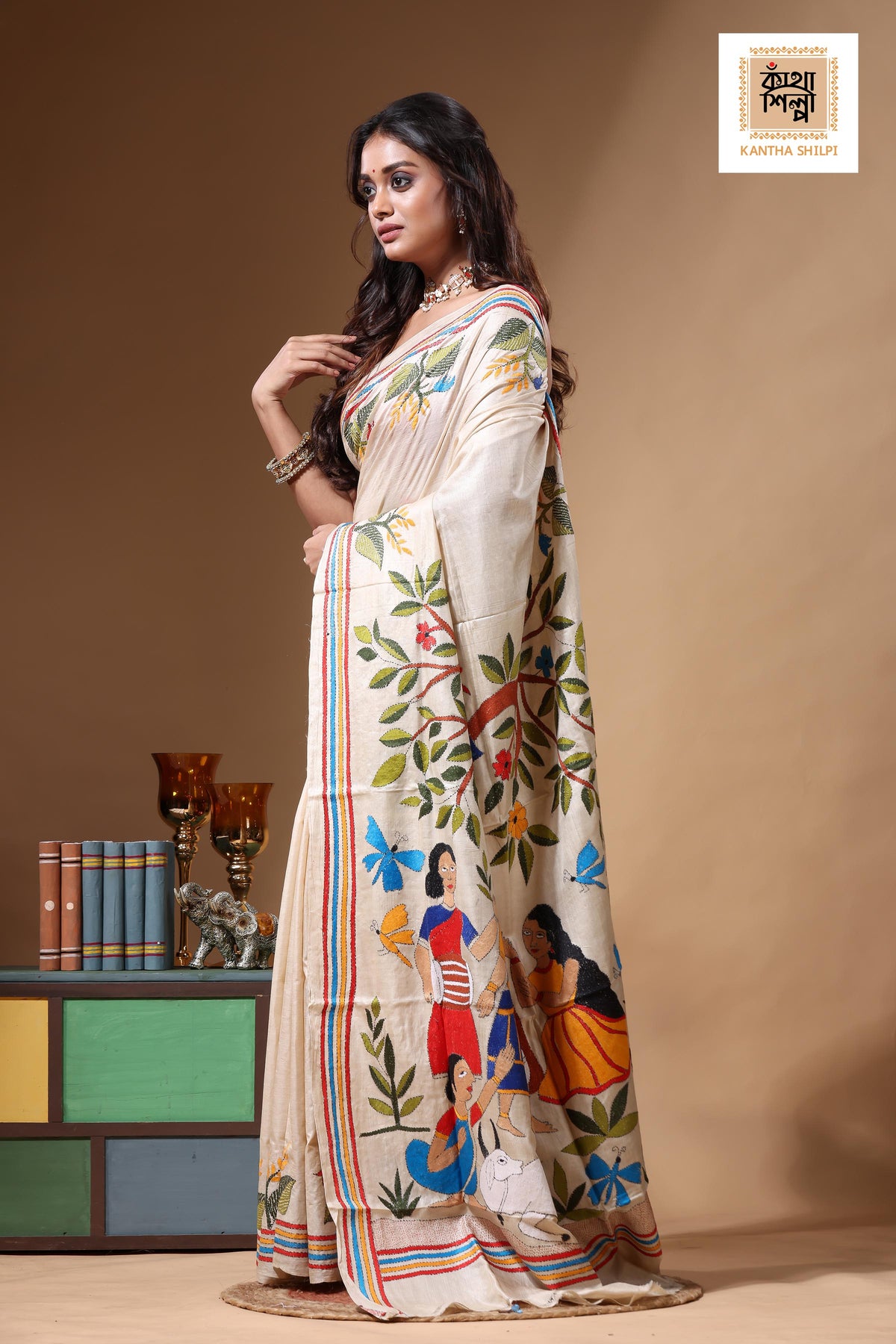 Pure Gachi Tussar Kantha Stitch Saree SN2630699