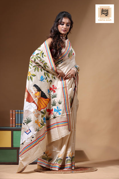 Pure Gachi Tussar Kantha Stitch Saree SN2630699