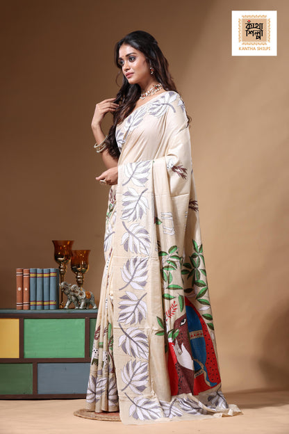 Pure Gachi Tussar Kantha Stitch Saree SN2630705