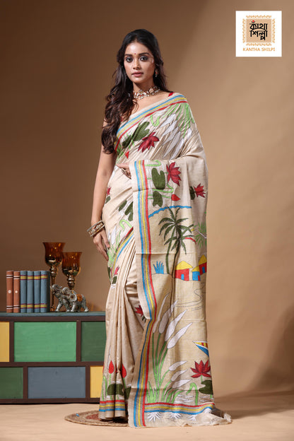 Pure Gachi Tussar Kantha Stitch Saree SN2630711