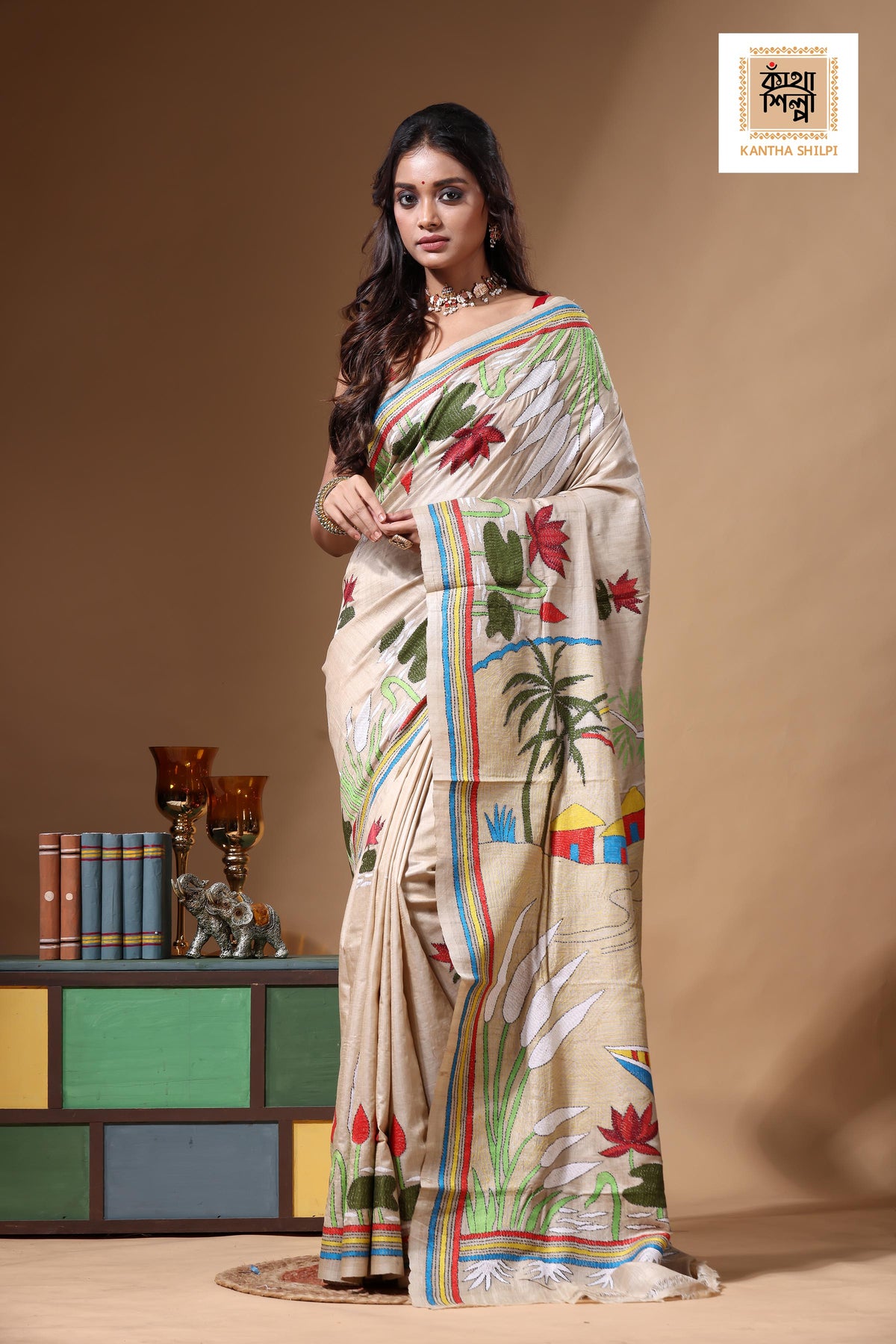 Pure Gachi Tussar Kantha Stitch Saree SN2630711