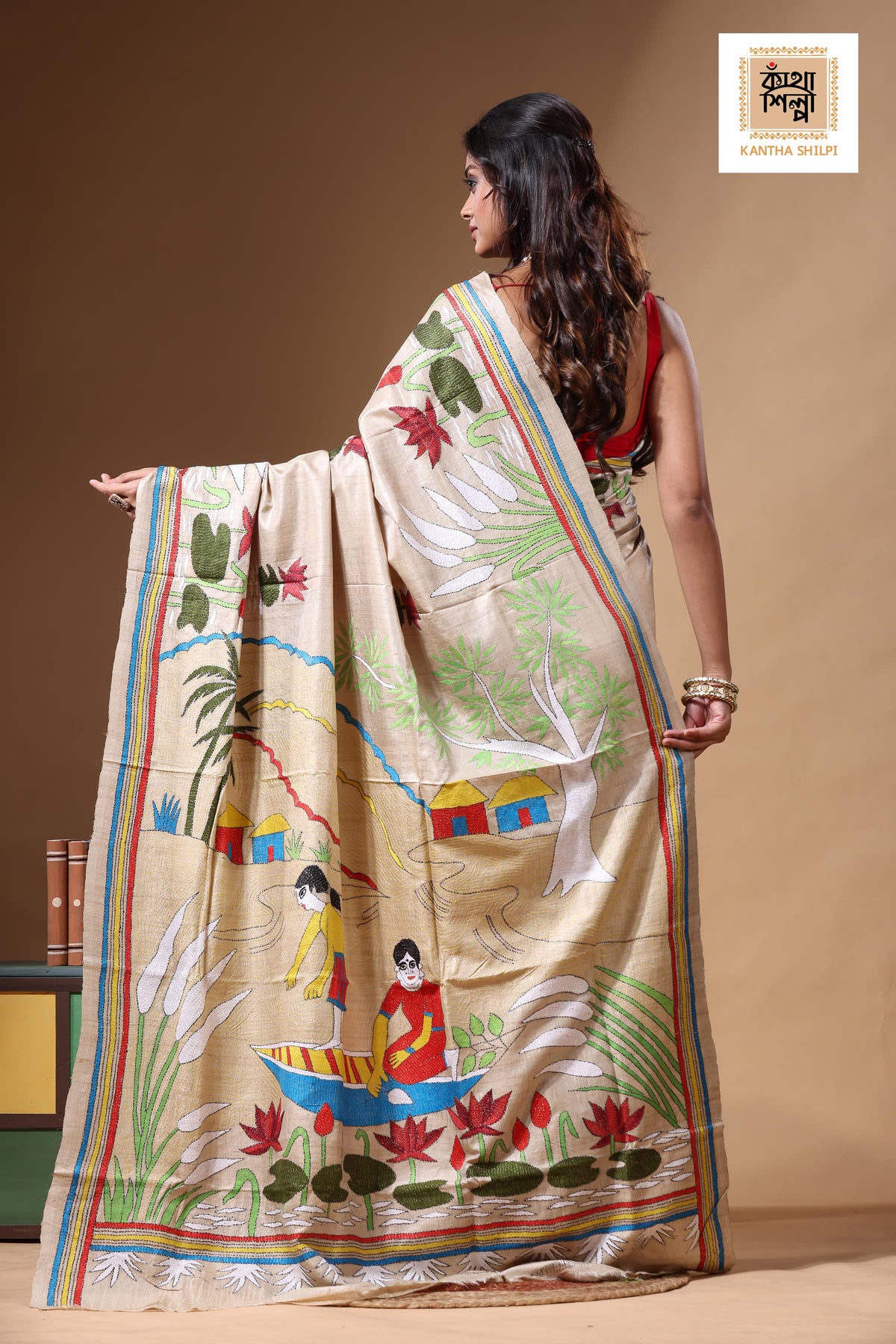 Pure Gachi Tussar Kantha Stitch Saree SN2630711