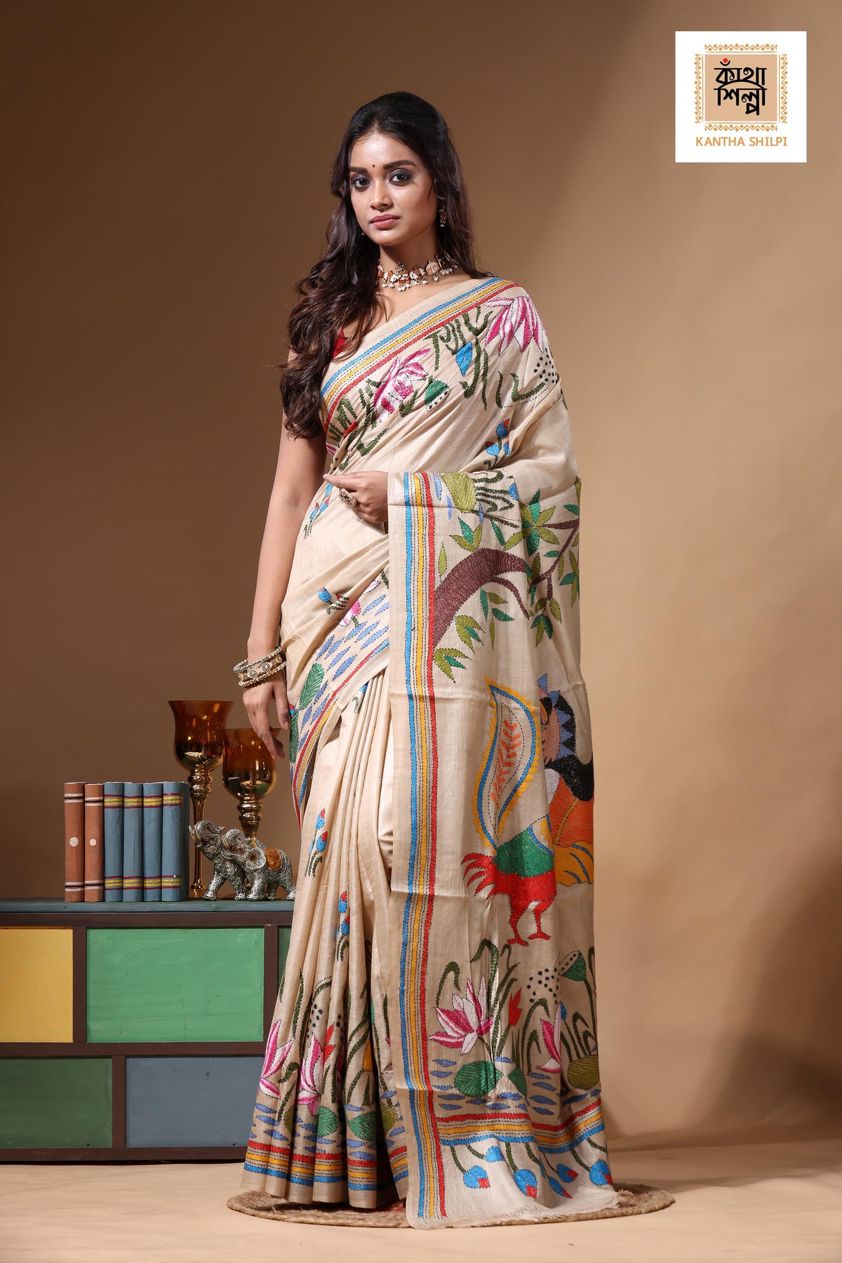 Pure Gachi Tussar Kantha Stitch Saree SN2630717