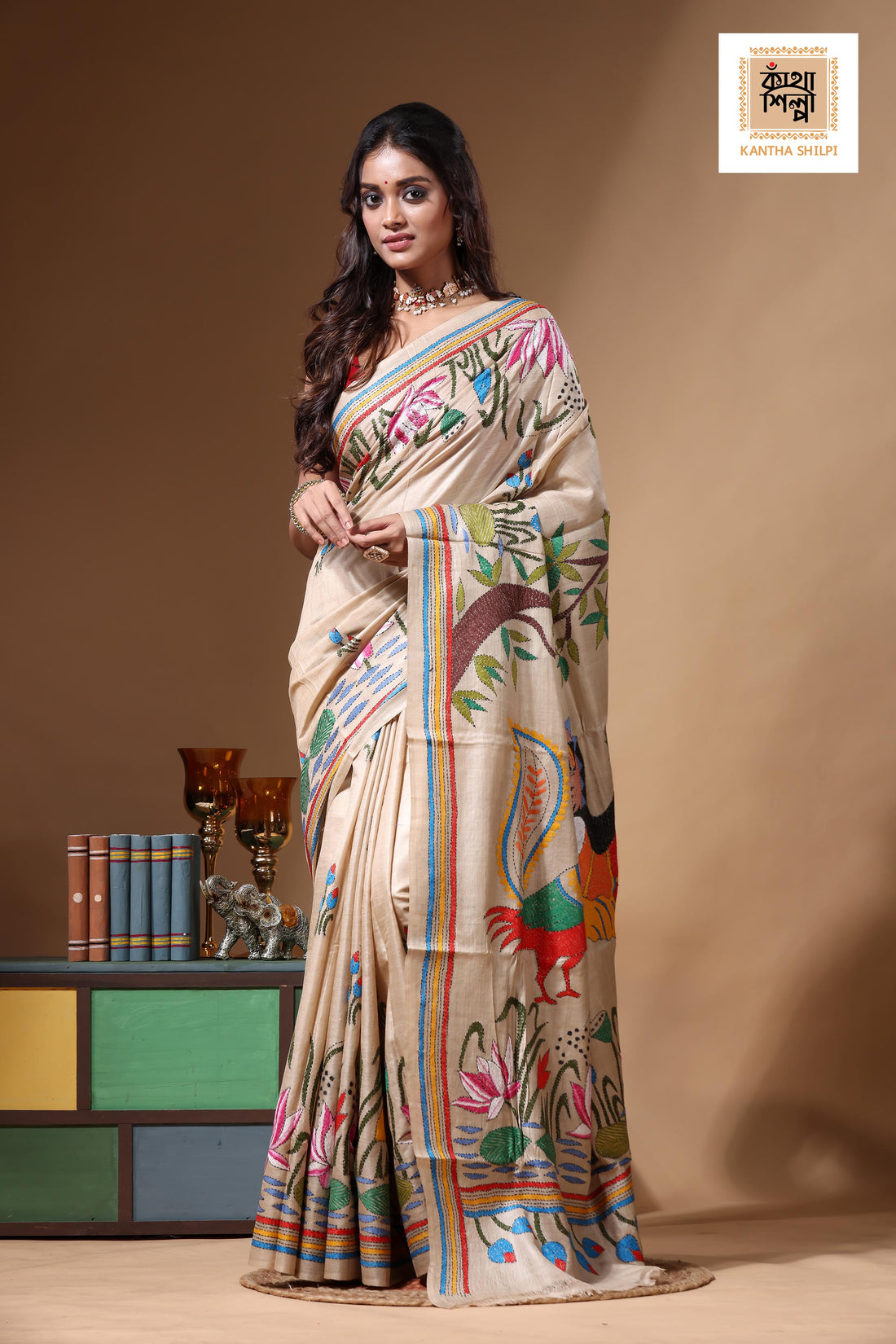 Pure Gachi Tussar Kantha Stitch Saree SN2630717