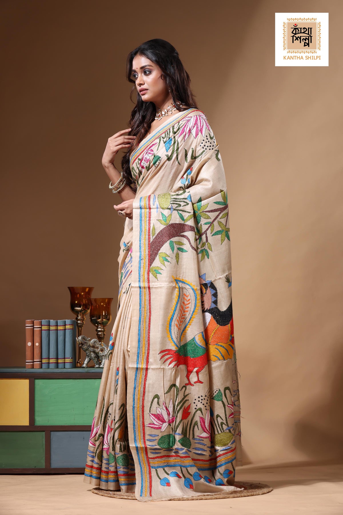 Pure Gachi Tussar Kantha Stitch Saree SN2630717