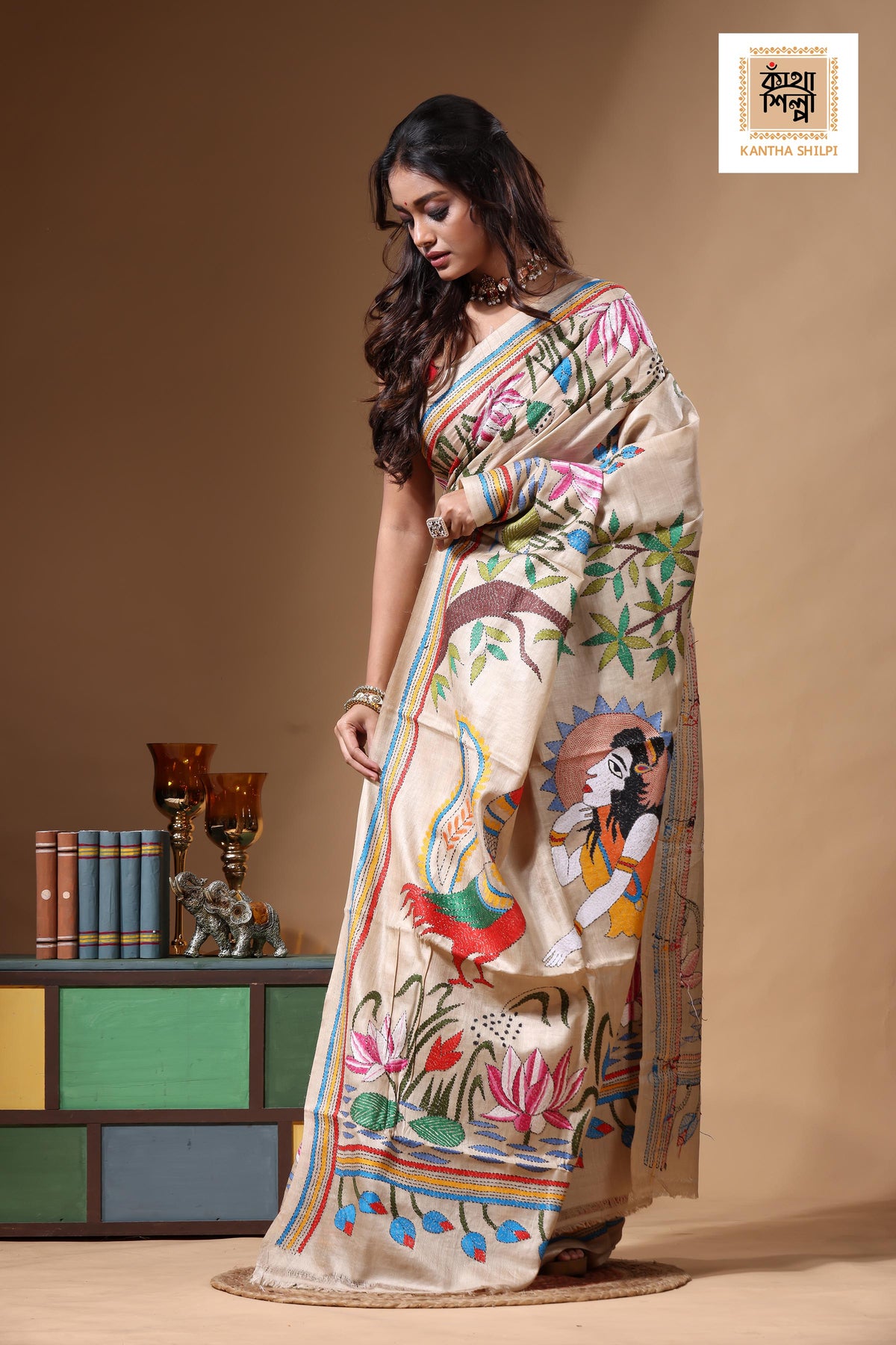 Pure Gachi Tussar Kantha Stitch Saree SN2630717