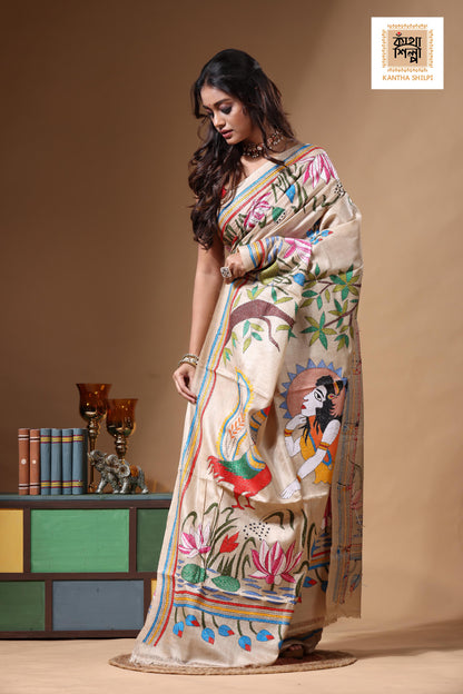 Pure Gachi Tussar Kantha Stitch Saree SN2630717