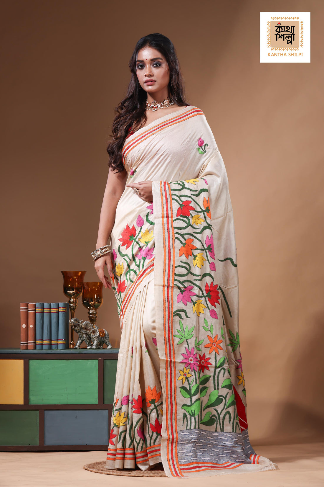 Pure Gachi Tussar Kantha Stitch Saree SN2630729