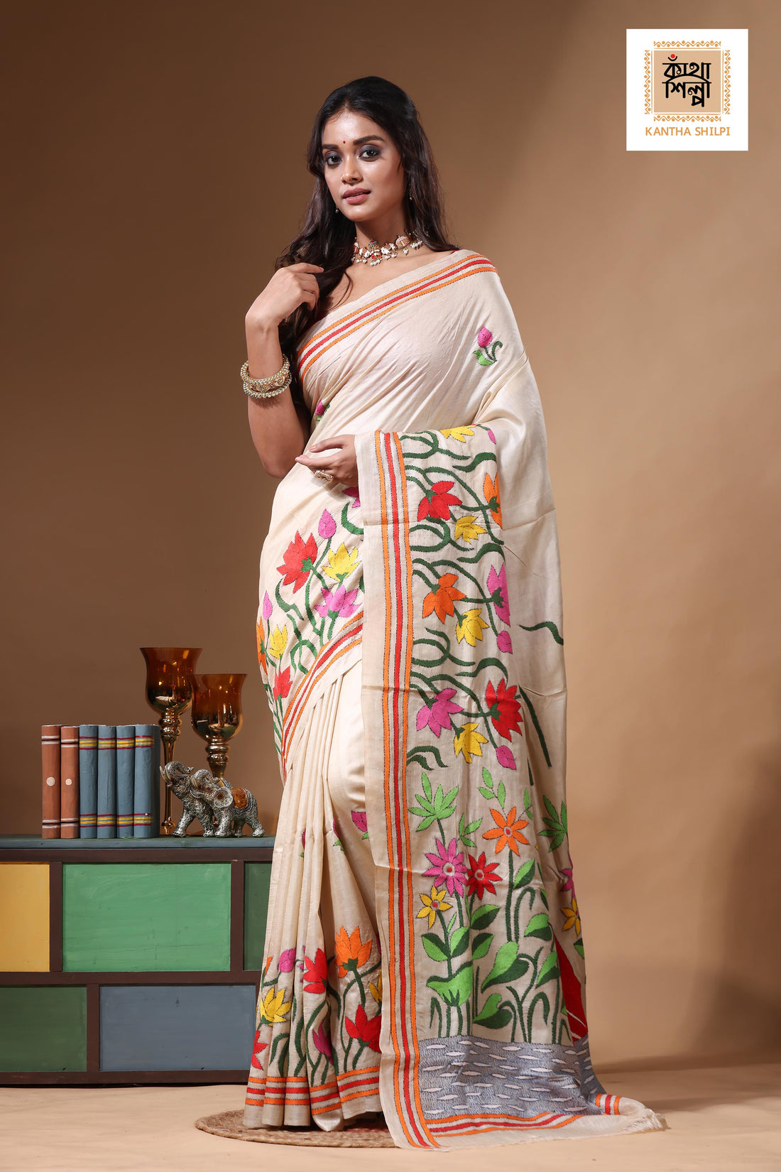 Pure Gachi Tussar Kantha Stitch Saree SN2630729