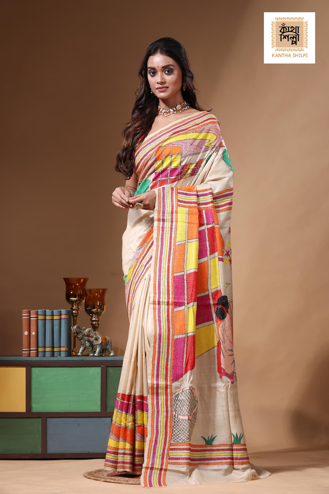 Pure Gachi Tussar Kantha Stitch Saree SN2630735