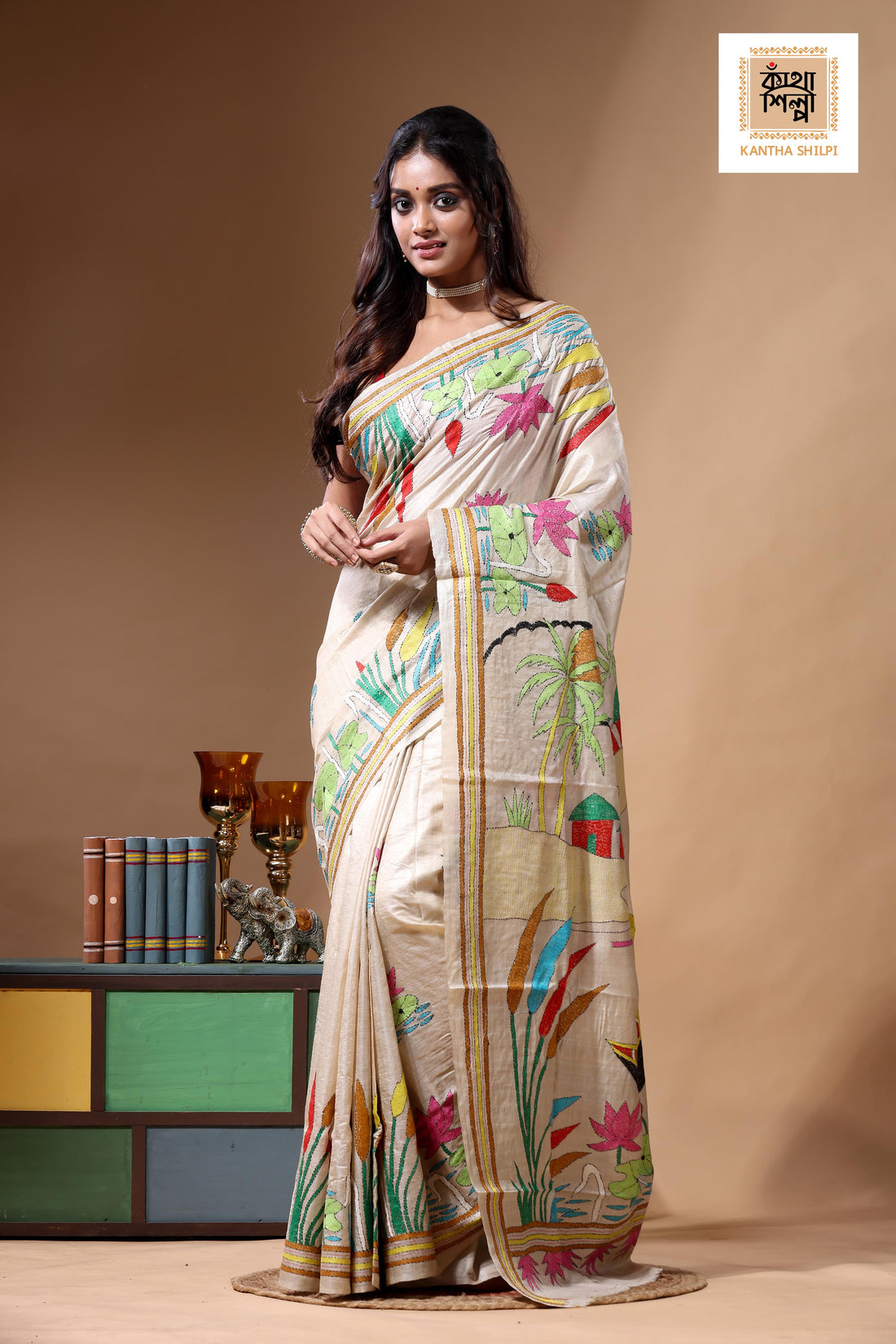 Pure Gachi Tussar Kantha Stitch Saree SN2630759