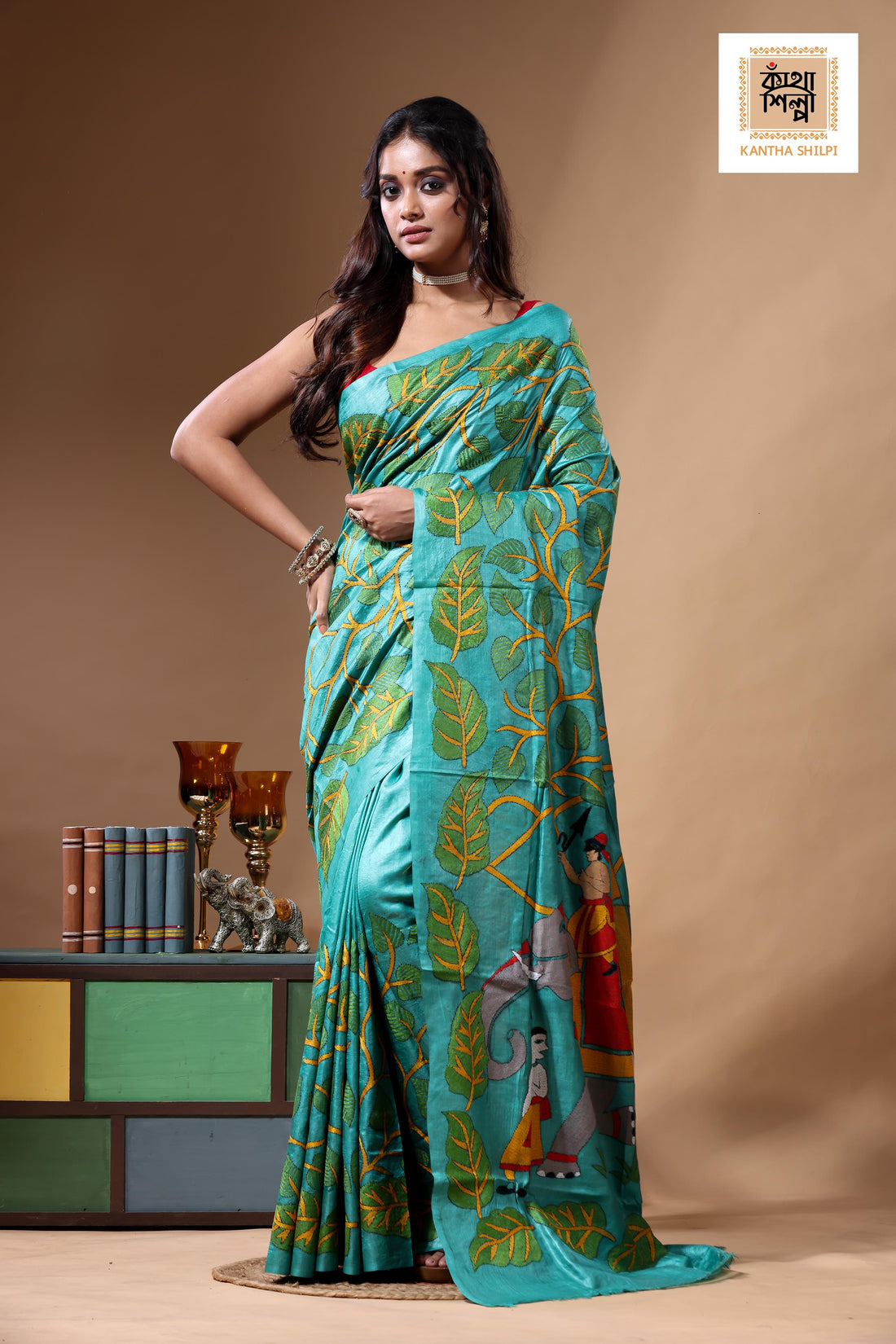 Dye Pure Gachi Tussar Kantha Stitch Saree SN2630765