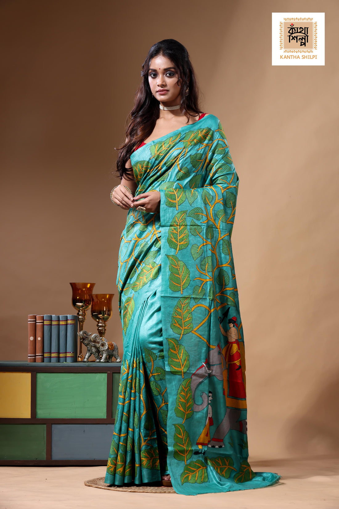 Dye Pure Gachi Tussar Kantha Stitch Saree SN2630765