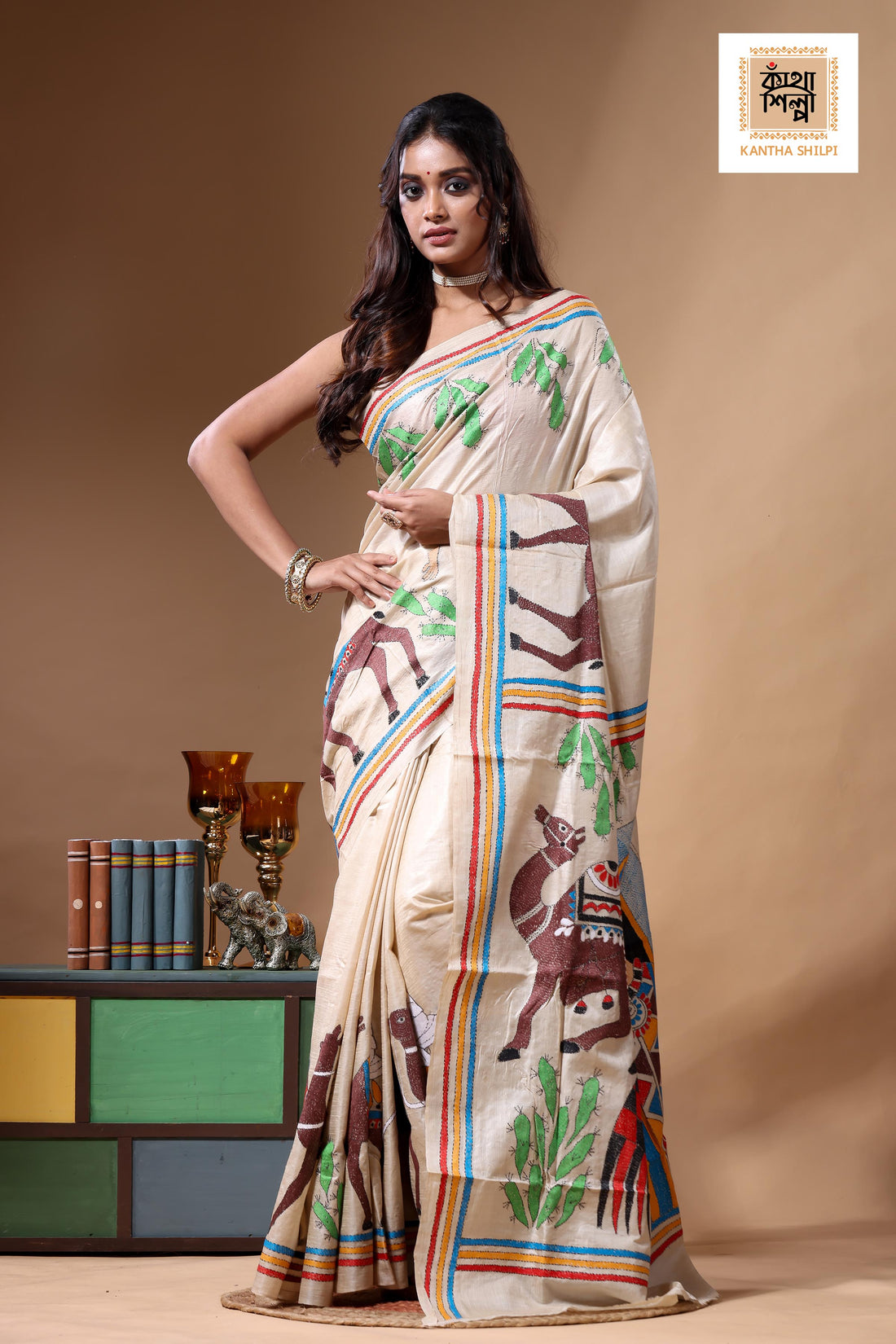 Pure Gachi Tussar Kantha Stitch Saree SN2630771