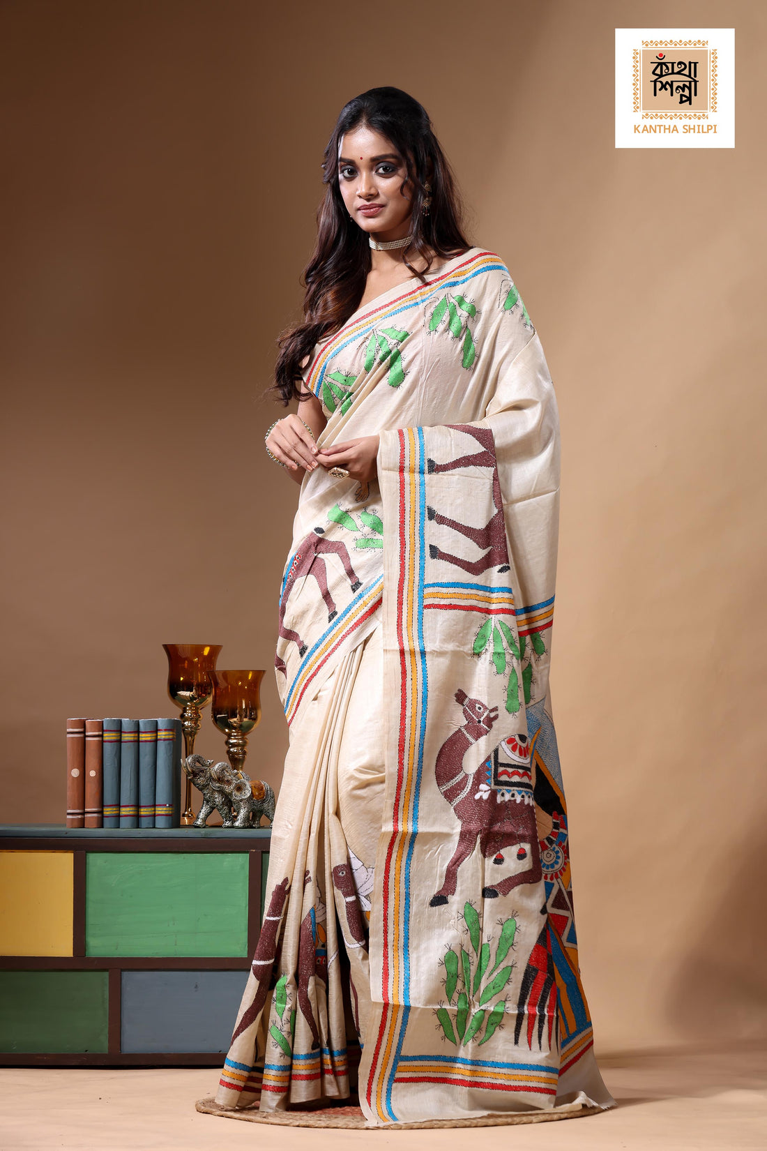 Pure Gachi Tussar Kantha Stitch Saree SN2630771