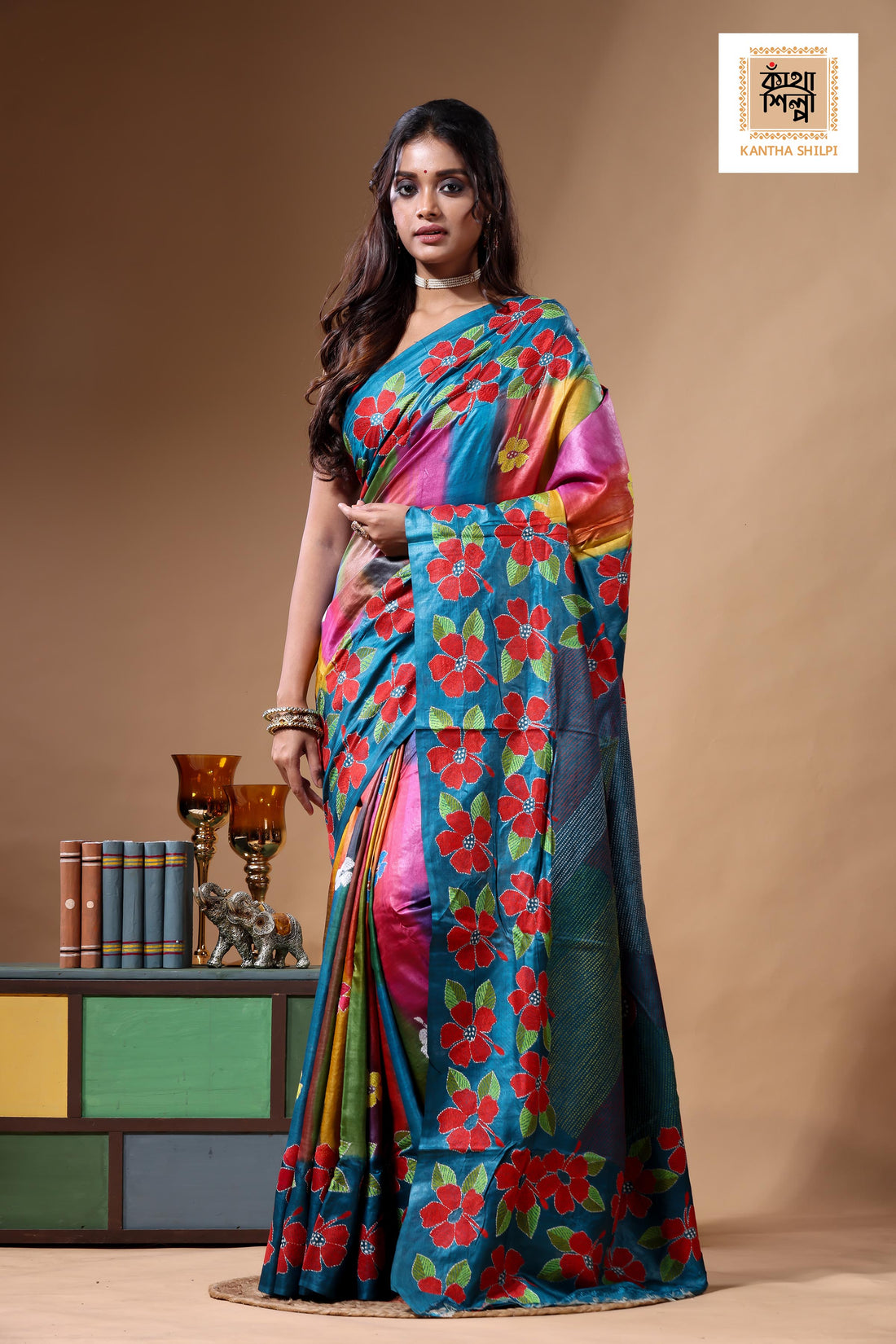Dye Pure Gachi Tussar Kantha Stitch Saree SN2630777
