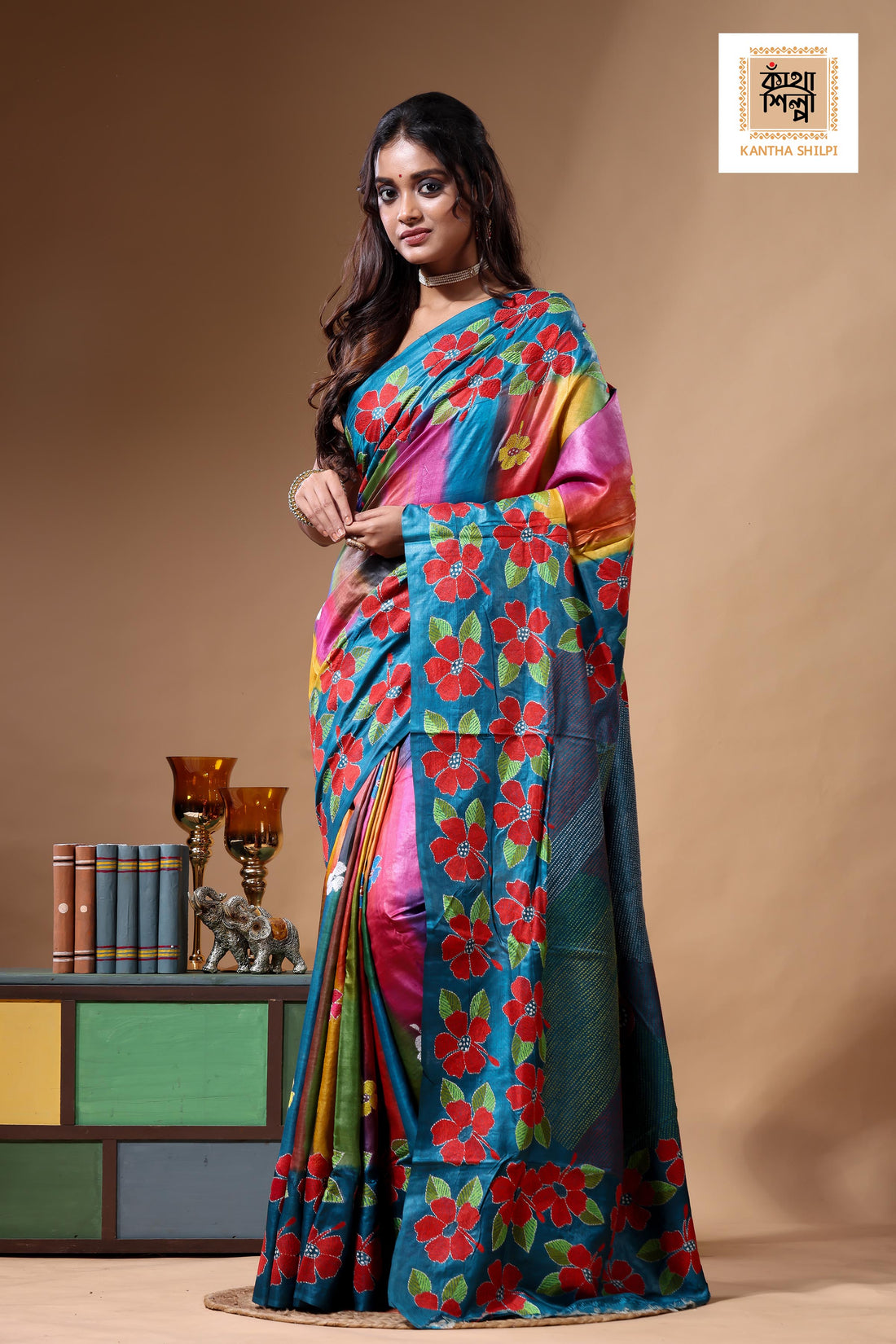 Dye Pure Gachi Tussar Kantha Stitch Saree SN2630777